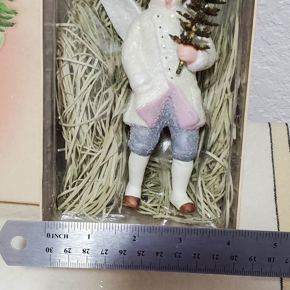 Victorian Glitter Winter Angels Porcelain Ornament Christmas decor boy 5.5" - Picture 11 of 12